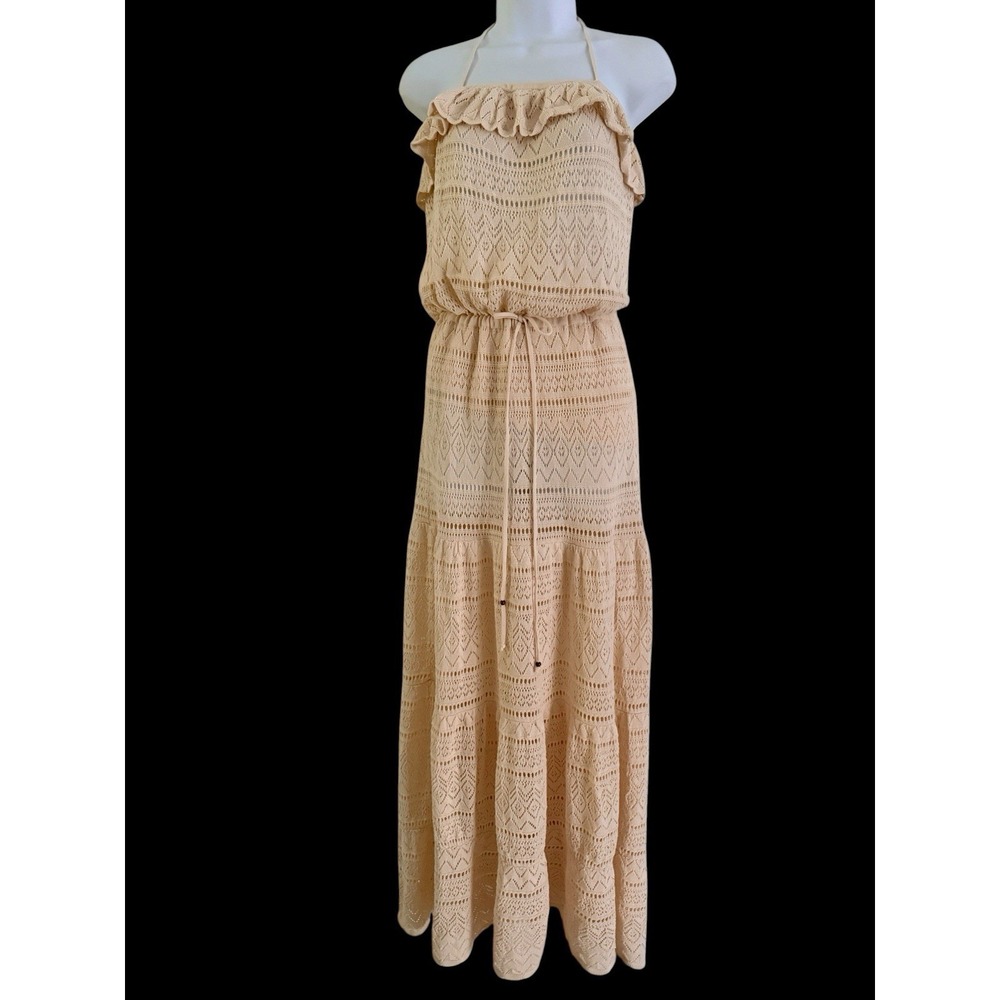 Bash Ba&sh Halter Dress L Cream Crochet Knit Maxi Cotton Boho Beach NWOT Beach - Picture 2 of 15